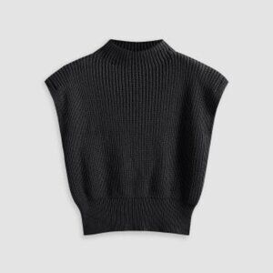 Black Solid High Neck Knit Vest